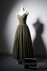 Green Satin Straps Long Wedding Party Dress, Green Long Semi Formal Prom Dress Evening Dress